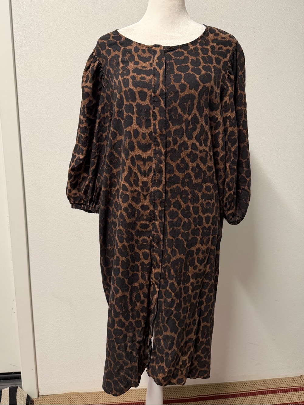 H&M Linen Blend Leopard Print Dress Size XL Brown Black